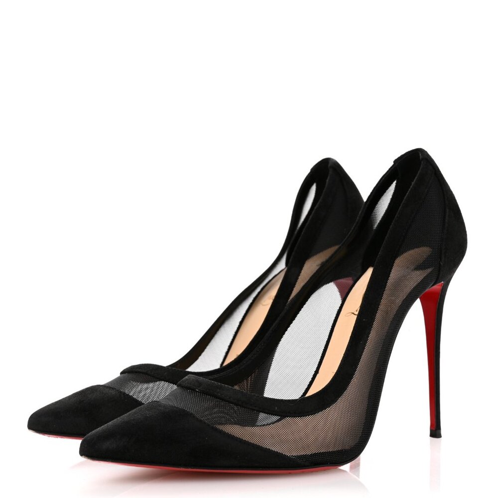 Christian Louboutin Galativi Strass Black Suede Mesh Pumps | Size 8 with Box